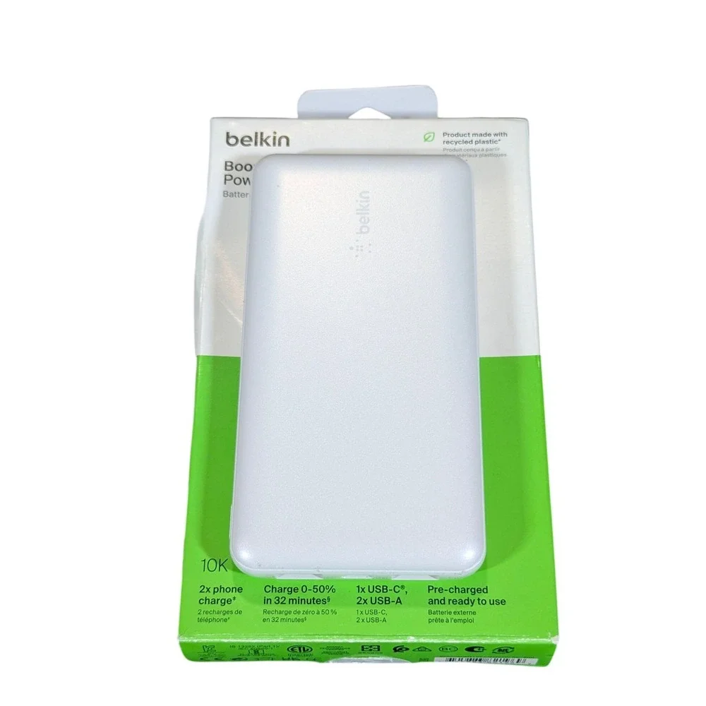 Aa6U Belkin BoostCharge Power Bank 10000mAh 2 Type-A / 1 Type-C Ports, White‎
